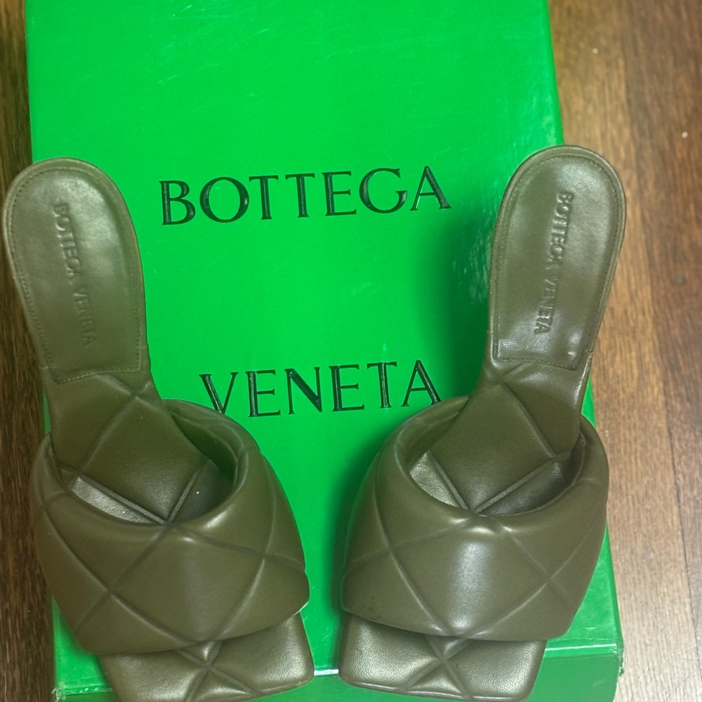 Bottega Veneta Dark Green Quilted Mules